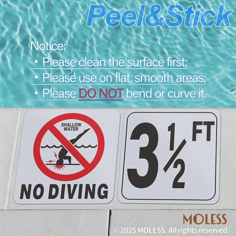 MOLESS 3½FT Pool Depth Marker Stickers – 6x6″ Anti-Slip Vinyl Tile Stickers for Swimming Pool Safety Signs, Adhesive Pool Depth Markers for Decks, 3½ FT (1 Pack) - Image 4